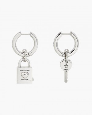 Marc Jacobs Friendship Padlock Earrings Light Silver | 81IHEYDKG