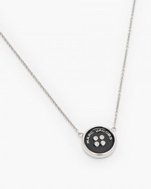 Marc Jacobs The Button Pendant Necklace Silver / Black | 46SFNWHOK