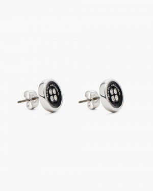 Marc Jacobs The Button Stud Earrings Silver / Black | 15PNSEUAI