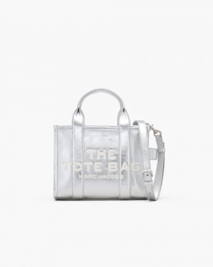 Marc Jacobs The Metallic Leather Small Tote Bag Metal Silver | 14HTGPIZX