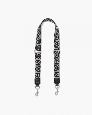 Marc Jacobs The Thin Outline Logo Webbing Strap Black / Silver | 29FKVJEZU