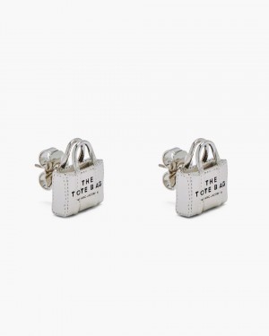 Marc Jacobs The Tote Bag Stud Earrings Light Silver | 09DXBAWHT