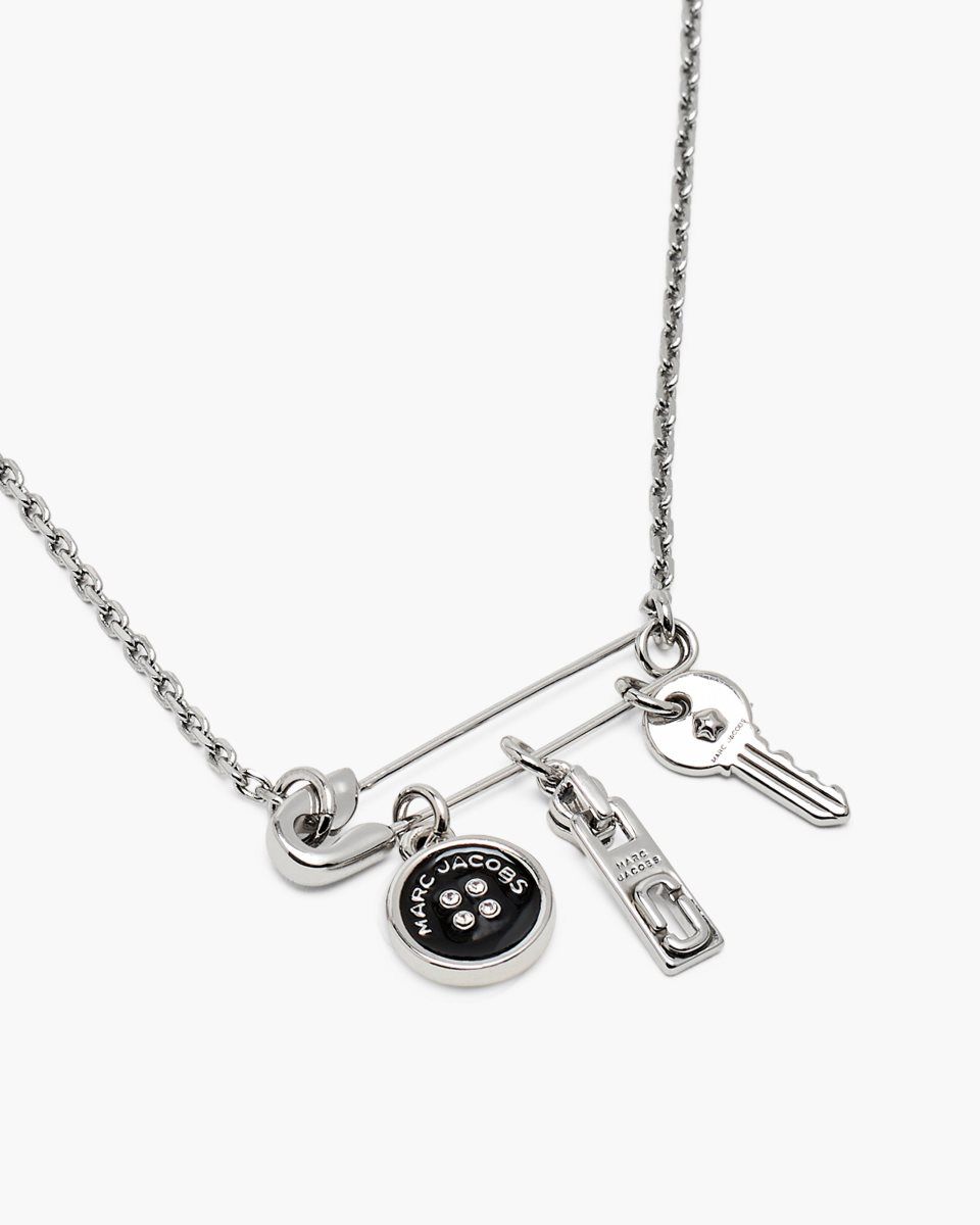 Marc Jacobs Button Charm Necklace Silver / Black | 56DLOFGZW