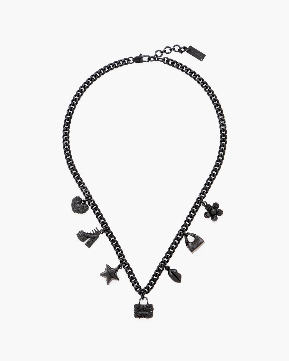 Marc Jacobs Mini Icon Pave Charm Necklace Black / Black | 73CNYLFBM