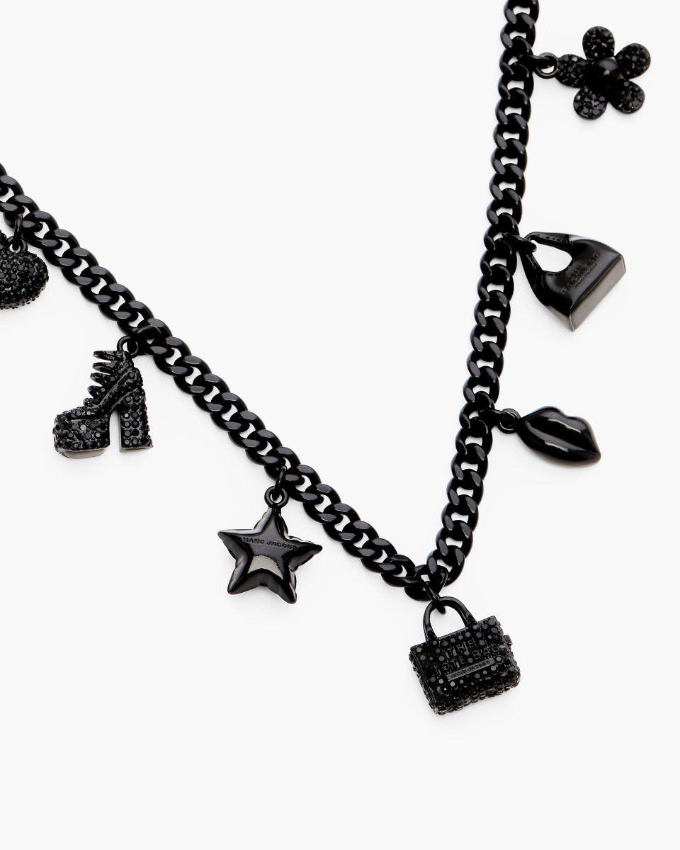 Marc Jacobs Mini Icon Pave Charm Necklace Black / Black | 73CNYLFBM