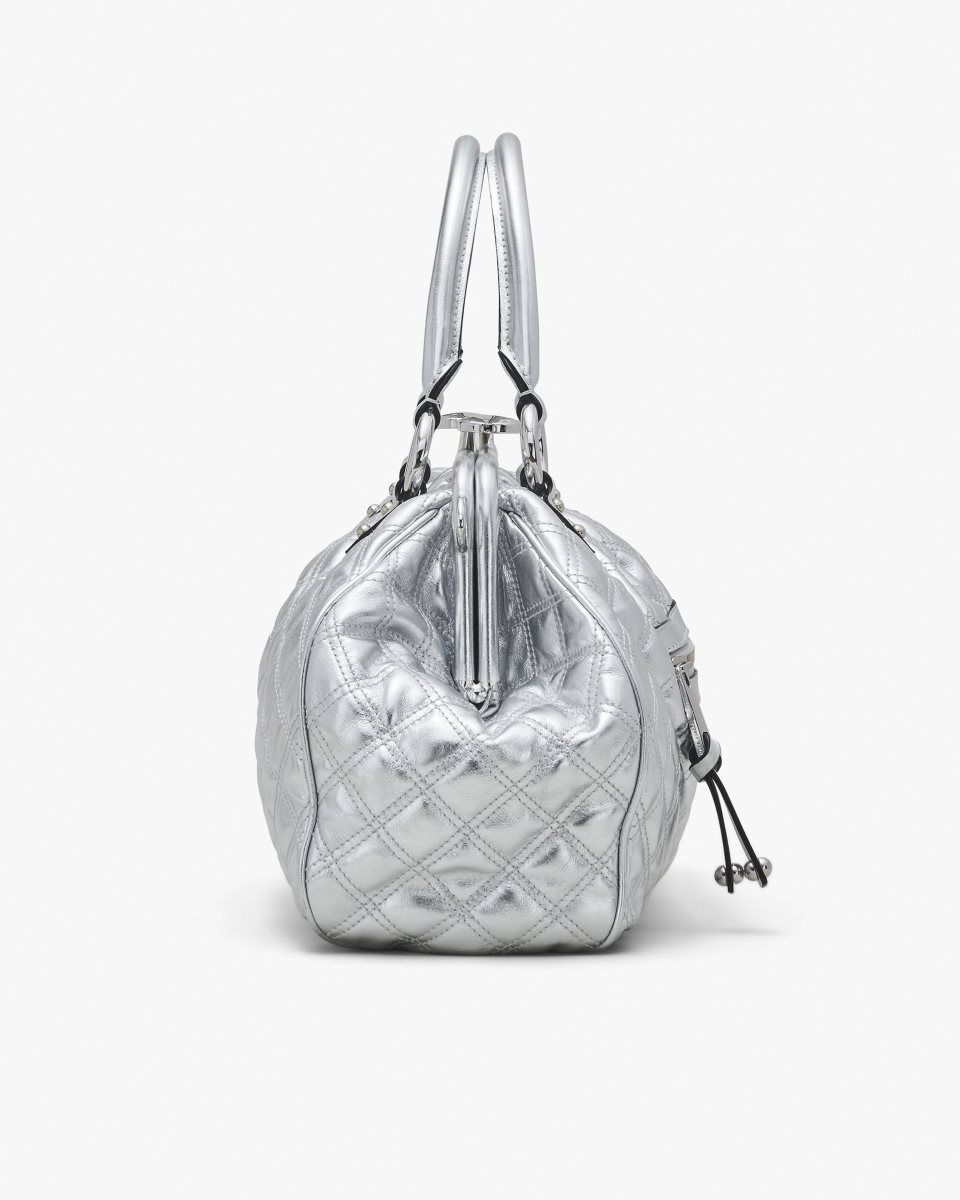 Marc Jacobs Re-Edition Quilted Metallic Leather Stam Bag Silver | 65ANDUBEO