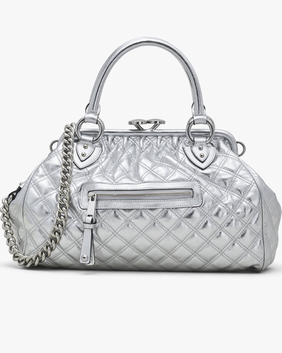 Marc Jacobs Re-Edition Quilted Metallic Leather Stam Bag Silver | 65ANDUBEO