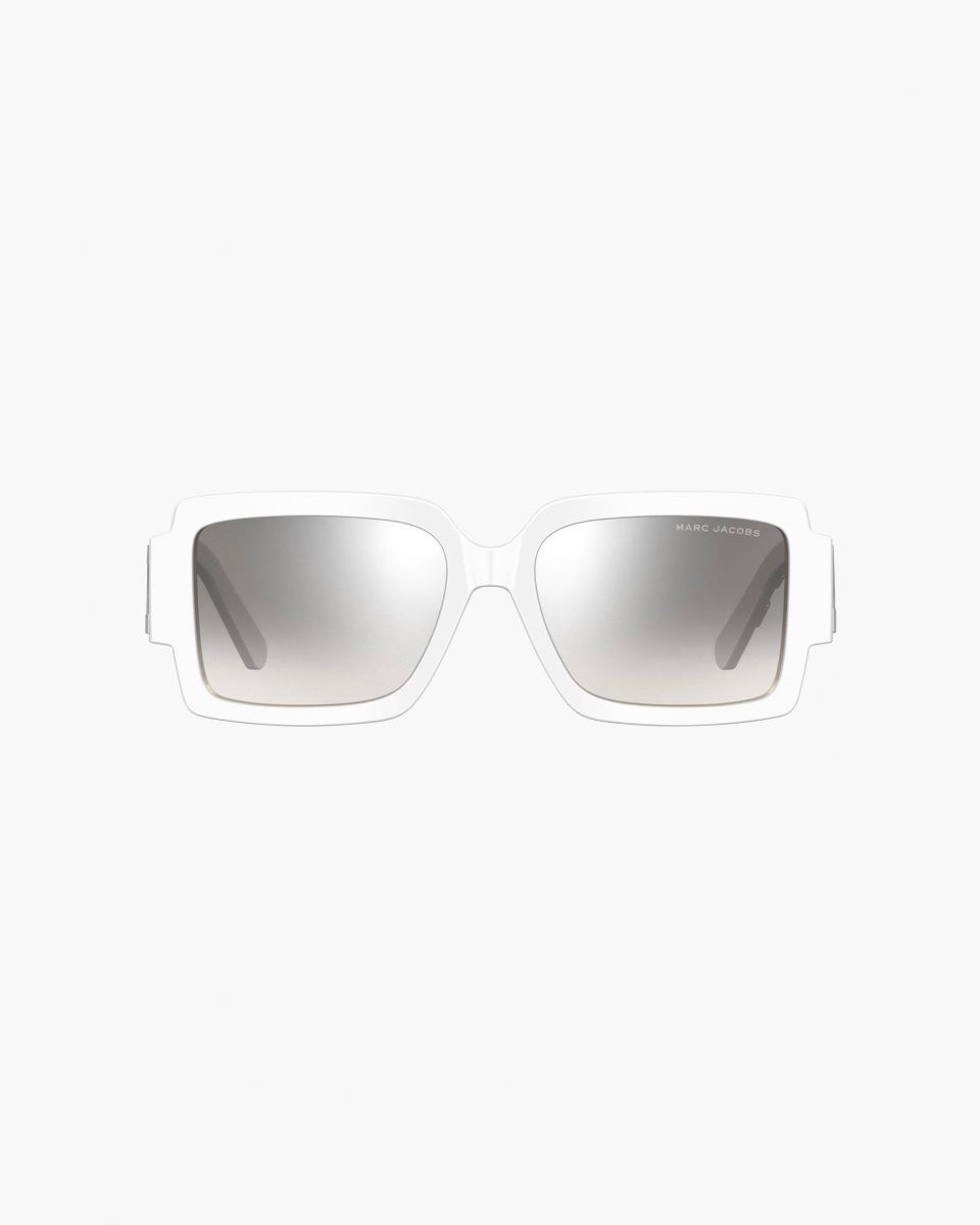 Marc Jacobs The Bold Logo Square Mirrored Sunglasses White / Grey | 82JCSYEIF