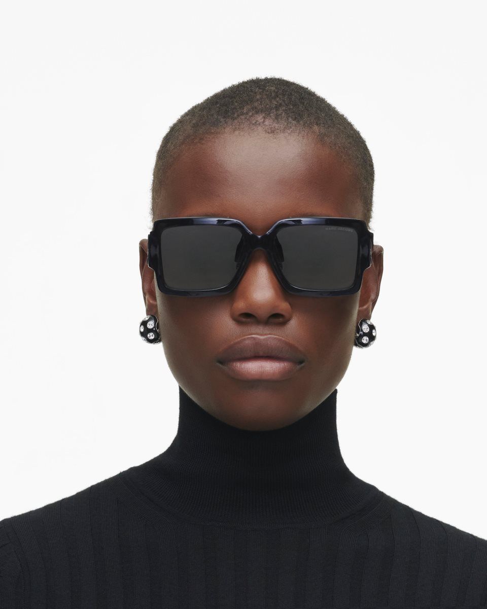 Marc Jacobs The Bold Logo Square Sunglasses Black / White | 75ARPQLNU