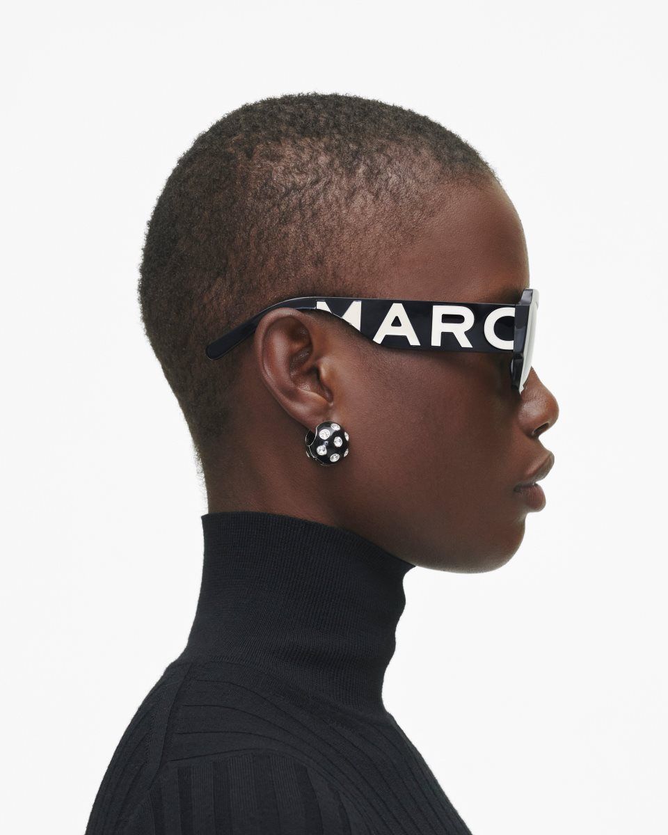 Marc Jacobs The Bold Logo Square Sunglasses Black / White | 75ARPQLNU