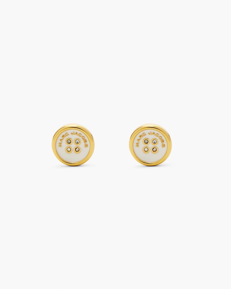 Marc Jacobs The Button Stud Earrings Gold / Cream | 65ZDWMCPY