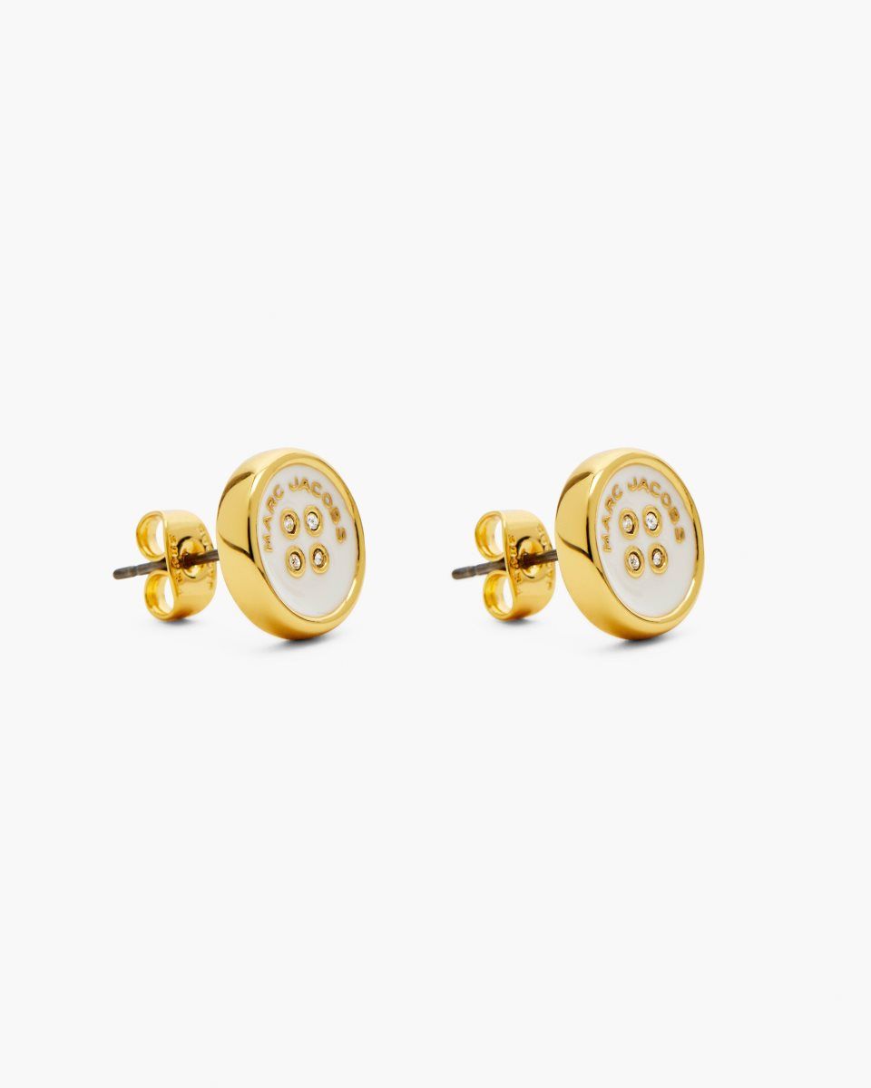 Marc Jacobs The Button Stud Earrings Gold / Cream | 65ZDWMCPY