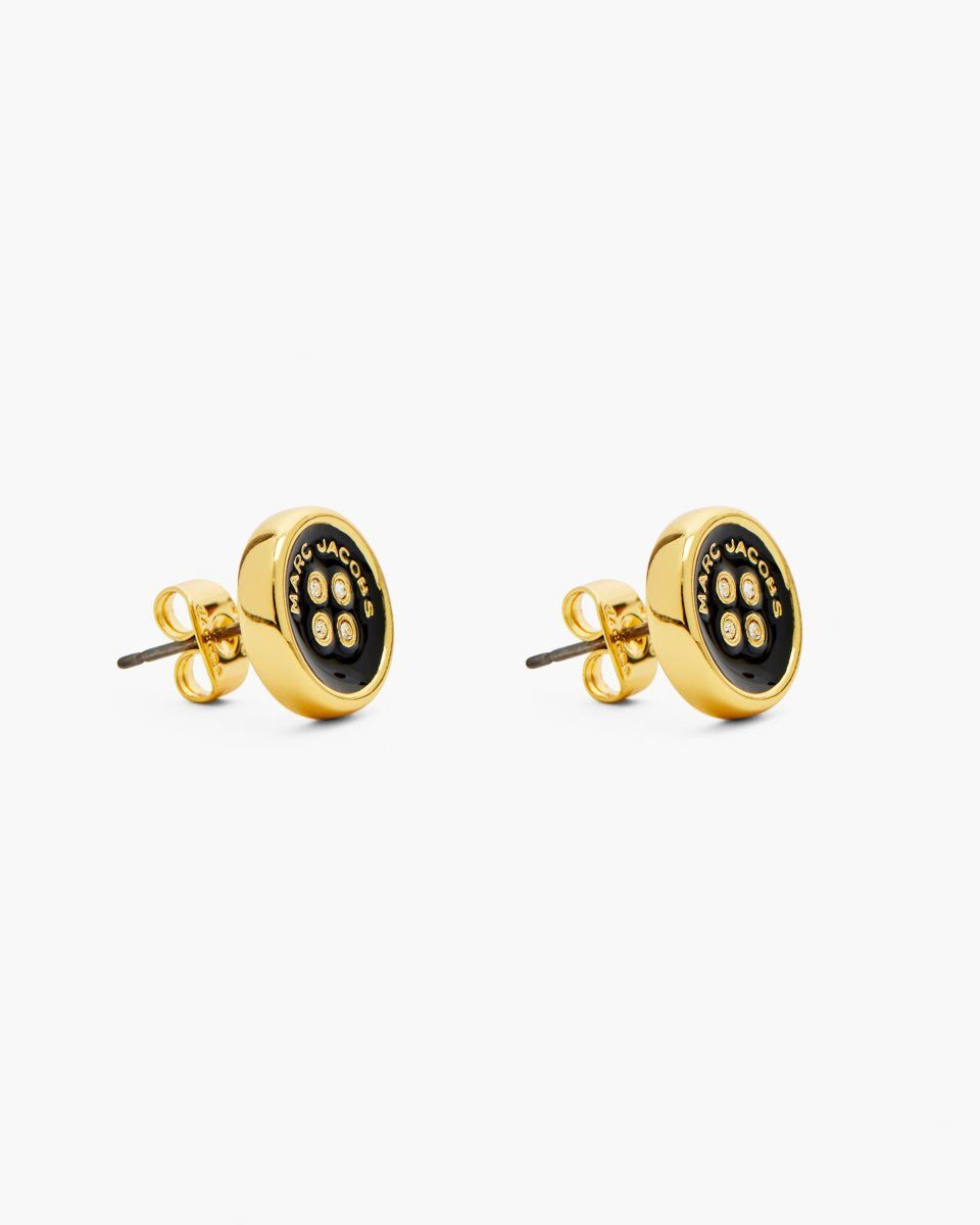 Marc Jacobs The Button Stud Earrings Gold / Black | 09MPDWZSE