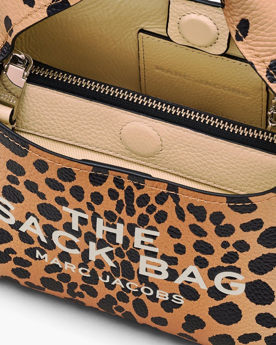 Marc Jacobs The Cheetah Leather Mini Sack Bag Black Multicolor | 84HBZYEKA