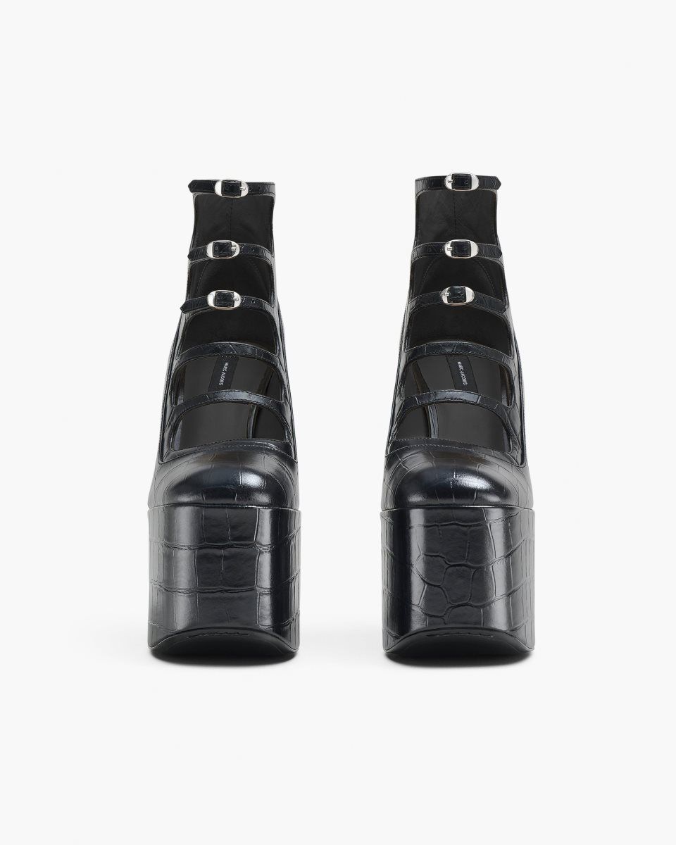 Marc Jacobs The Croc Embossed Kiki Ankle Boot Black | 84BMXFWON