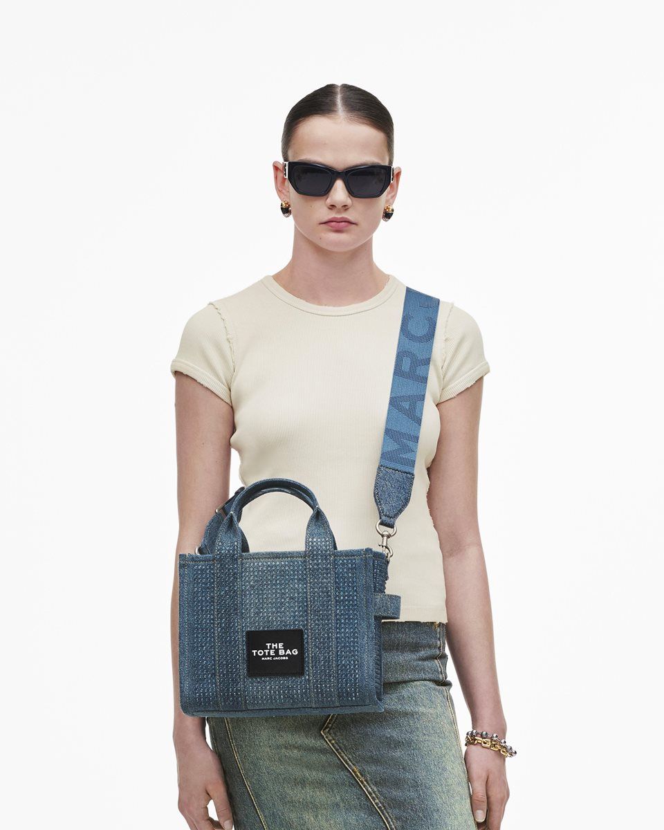 Marc Jacobs The Crystal Denim Small Tote Bag Light Blue | 28JDNCVTH