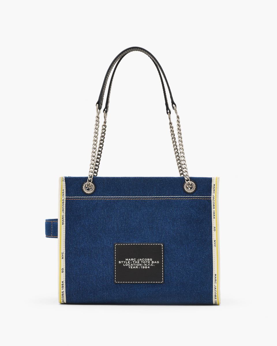 Marc Jacobs The Denim Chain Medium Tote Bag Dark Wash | 49EDVHBZM