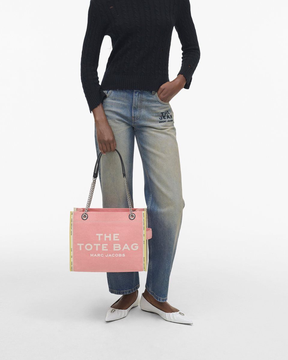 Marc Jacobs The Denim Chain Medium Tote Bag Pink | 41CAZSHDQ