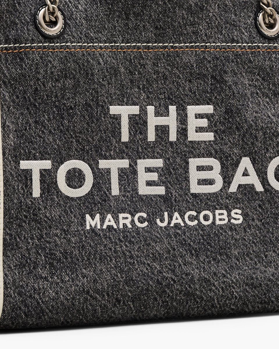 Marc Jacobs The Denim Chain Medium Tote Bag Black Wash | 94ZFBTMYR