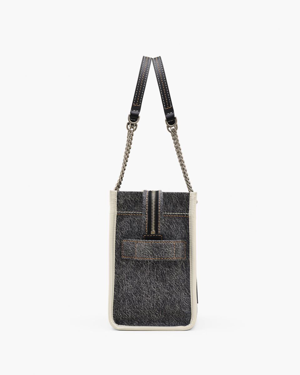 Marc Jacobs The Denim Chain Medium Tote Bag Black Wash | 94ZFBTMYR