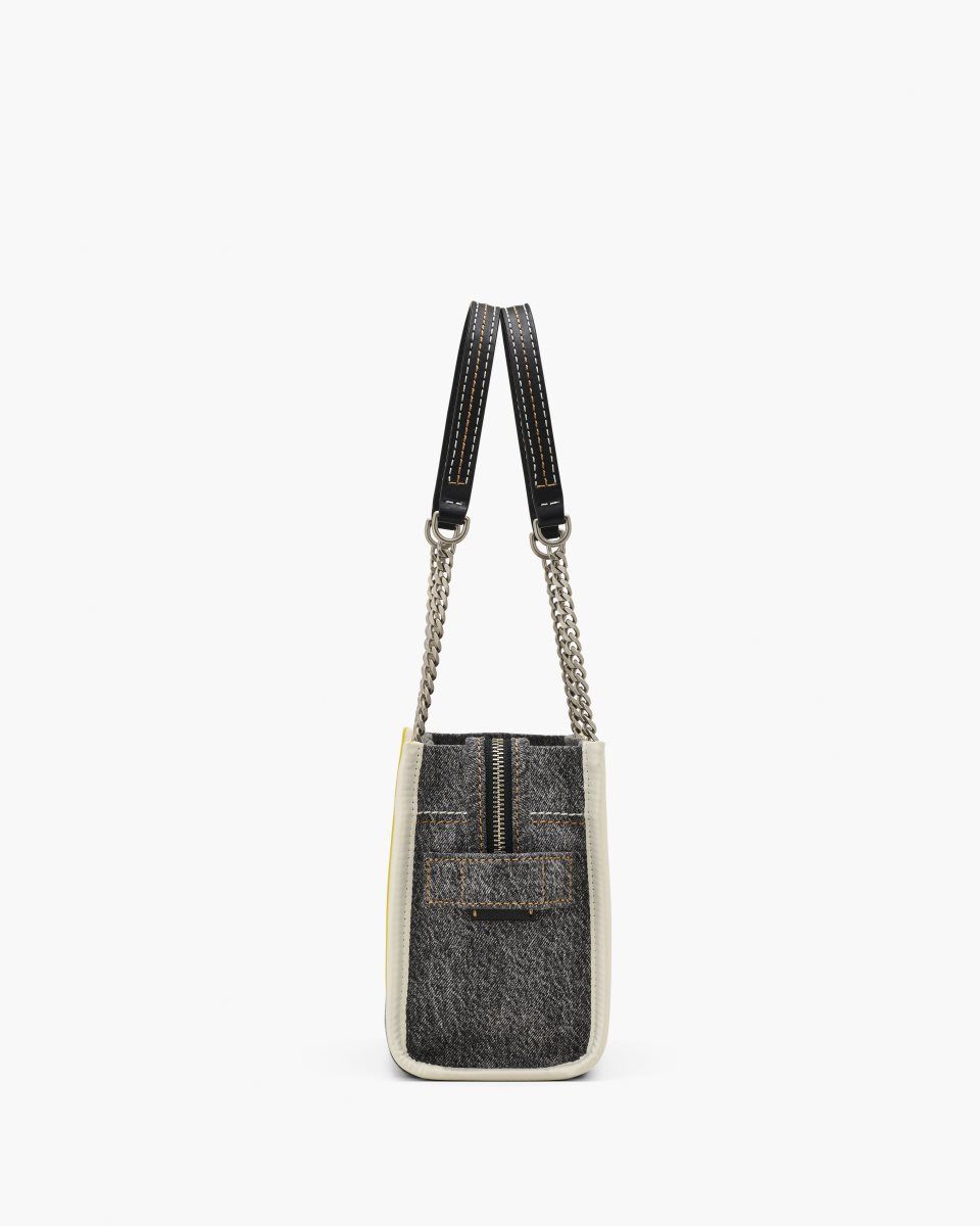 Marc Jacobs The Denim Chain Small Tote Bag Black Wash | 68JHXIMCL