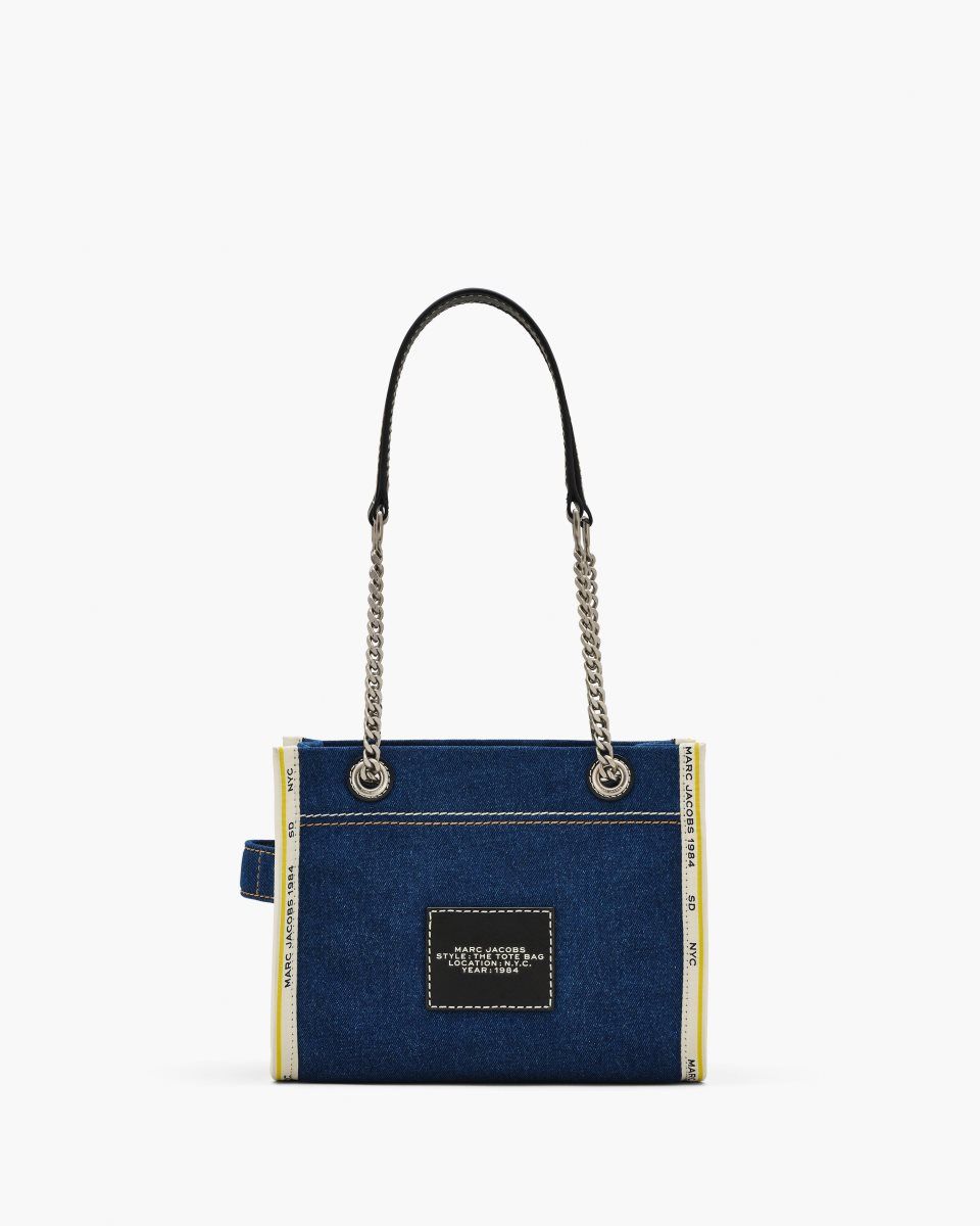 Marc Jacobs The Denim Chain Small Tote Bag Dark Wash | 85ELMVXPJ