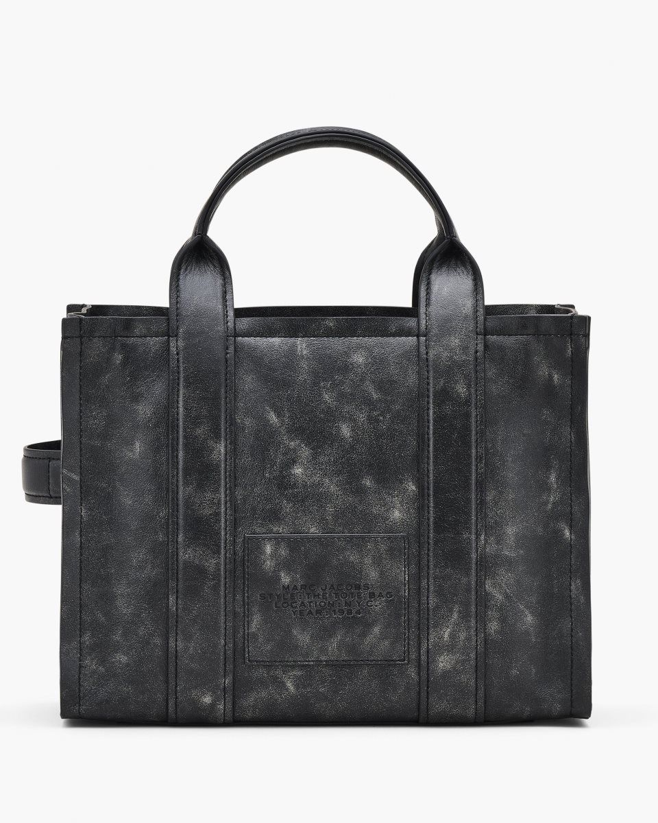 Marc Jacobs The Distressed Leather Medium Tote Bag Black | 14UEDBTJN