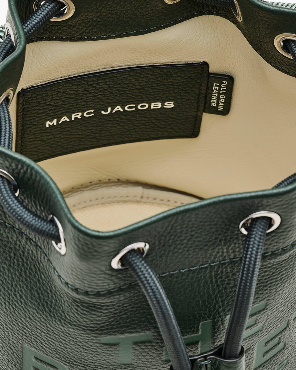 Marc Jacobs The Leather Bucket Bag Dark Green | 42ECPXMUA