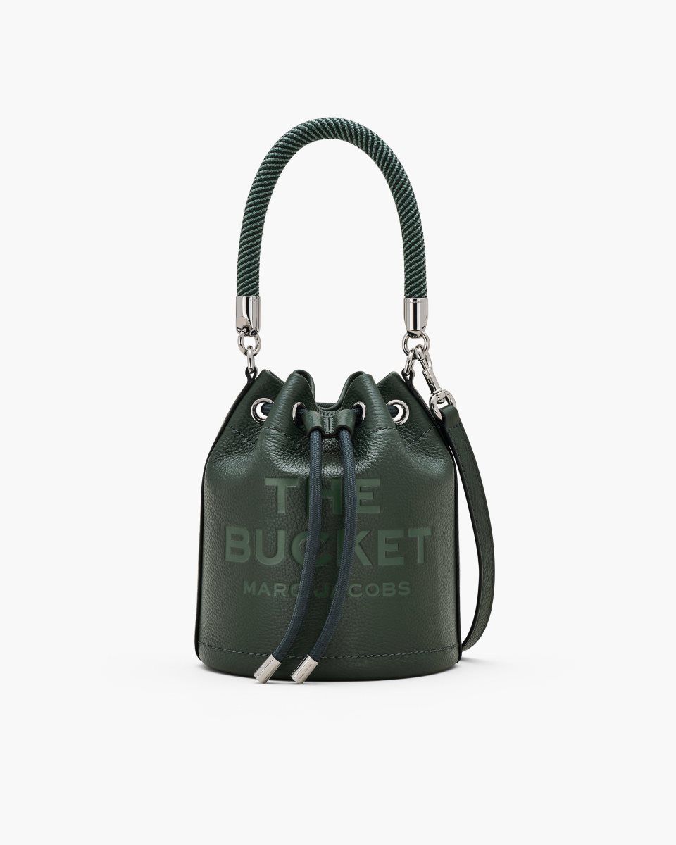 Marc Jacobs The Leather Bucket Bag Dark Green | 42ECPXMUA