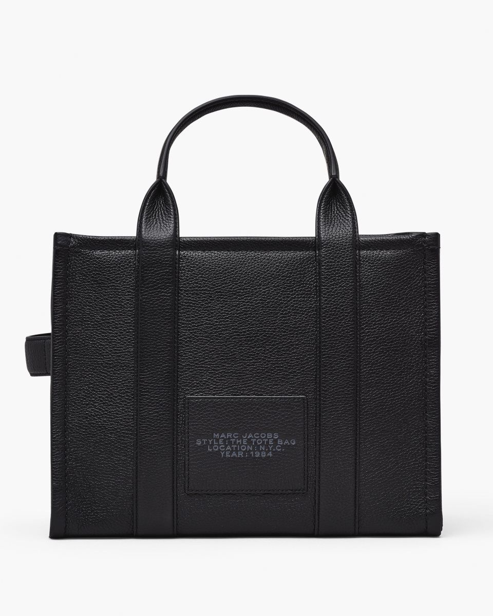 Marc Jacobs The Leather Medium Tote Bag Black | 71QDRGHAO