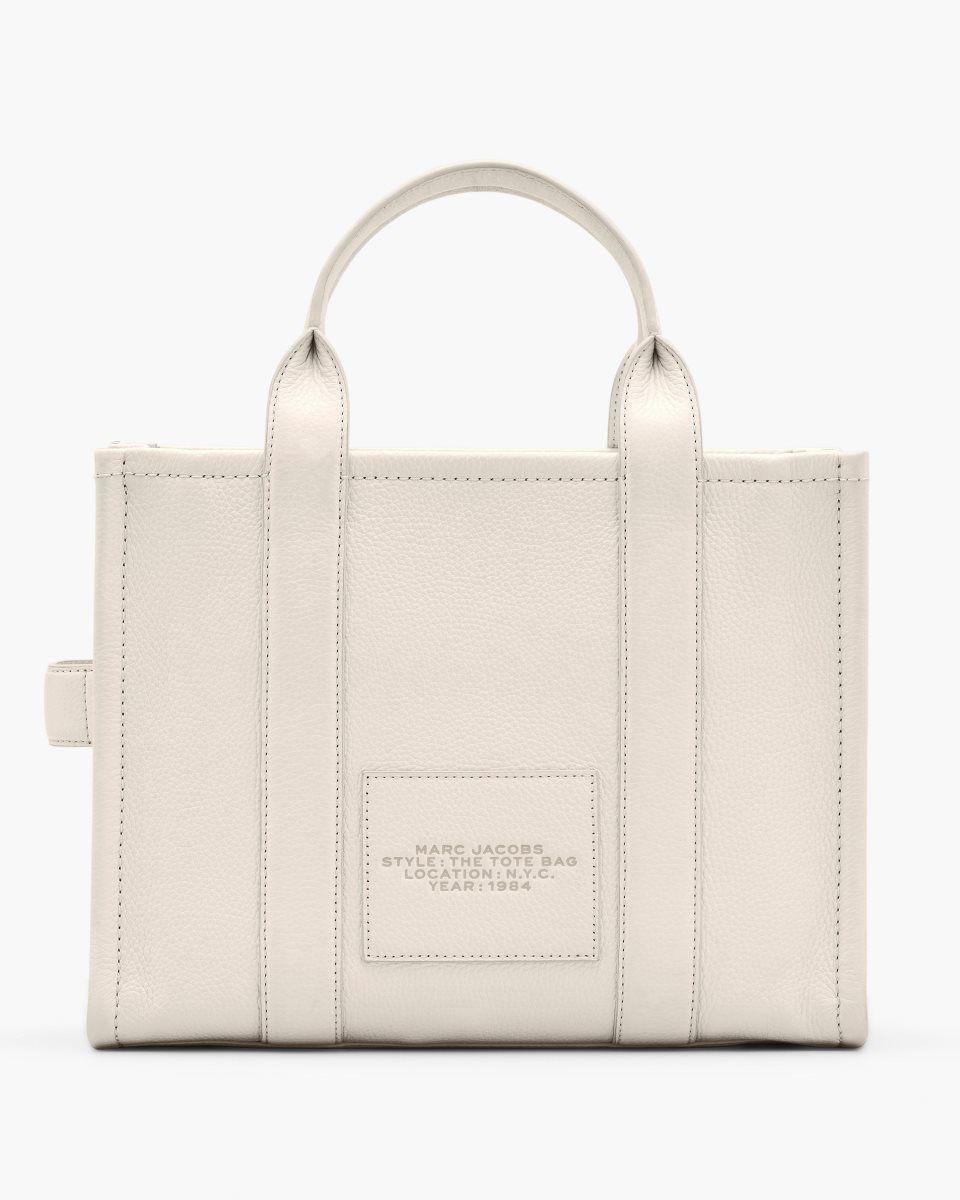 Marc Jacobs The Leather Medium Tote Bag Silver | 93MRUKTCN