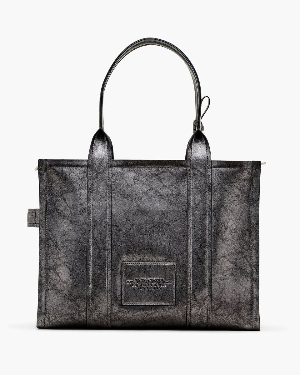 Marc Jacobs The Metallic Distressed Large Tote Bag Dark Grey | 43KHYTJDF