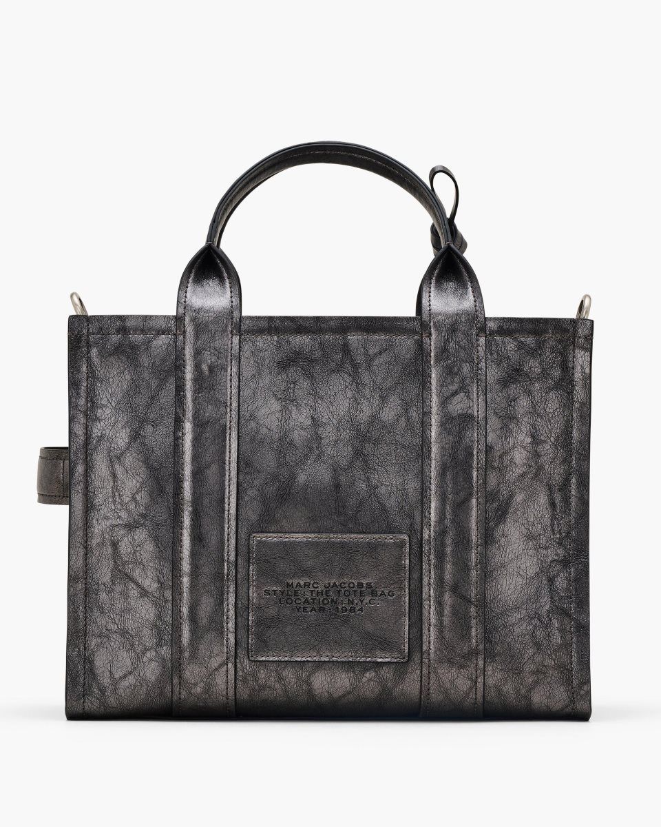 Marc Jacobs The Metallic Distressed Medium Tote Bag Dark Grey | 56UPEMGXB