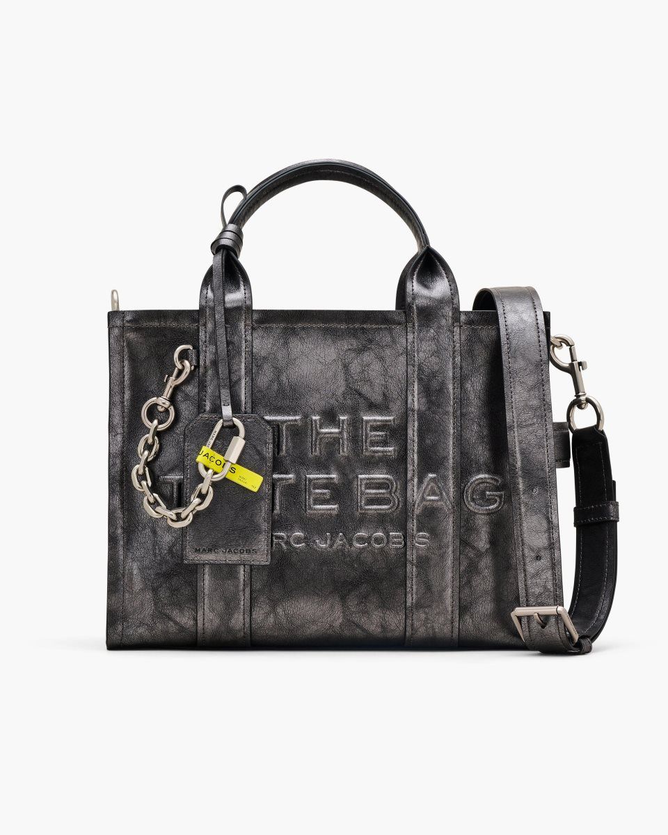 Marc Jacobs The Metallic Distressed Medium Tote Bag Dark Grey | 56UPEMGXB