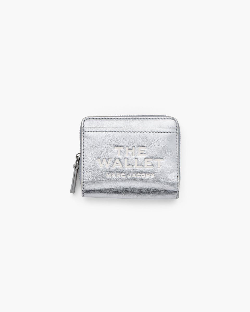 Marc Jacobs The Metallic Leather Mini Compact Wallet Metal Silver | 19LTPSQJR