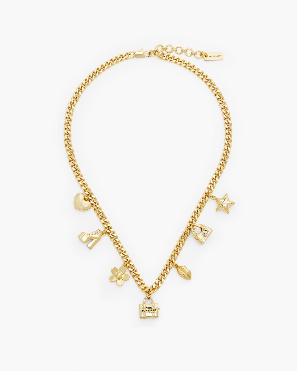 Marc Jacobs The Mini Icon Charm Necklace Light Gold | 63YQZMEJR