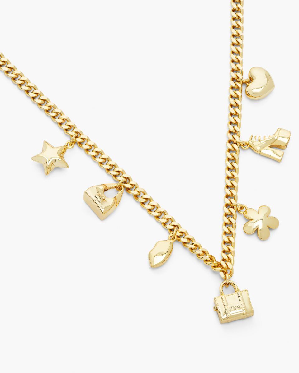 Marc Jacobs The Mini Icon Charm Necklace Light Gold | 63YQZMEJR