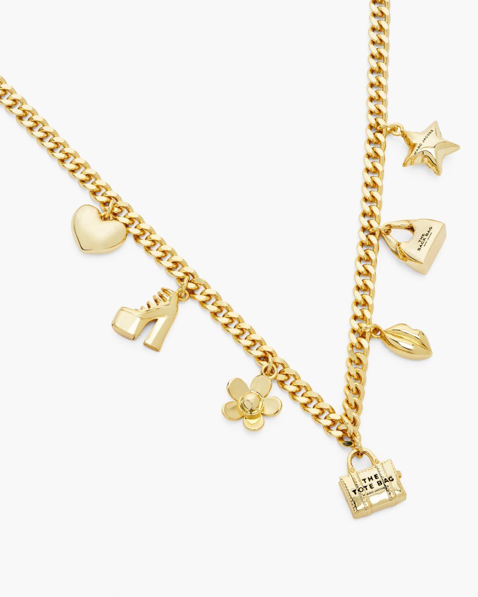 Marc Jacobs The Mini Icon Charm Necklace Light Gold | 63YQZMEJR