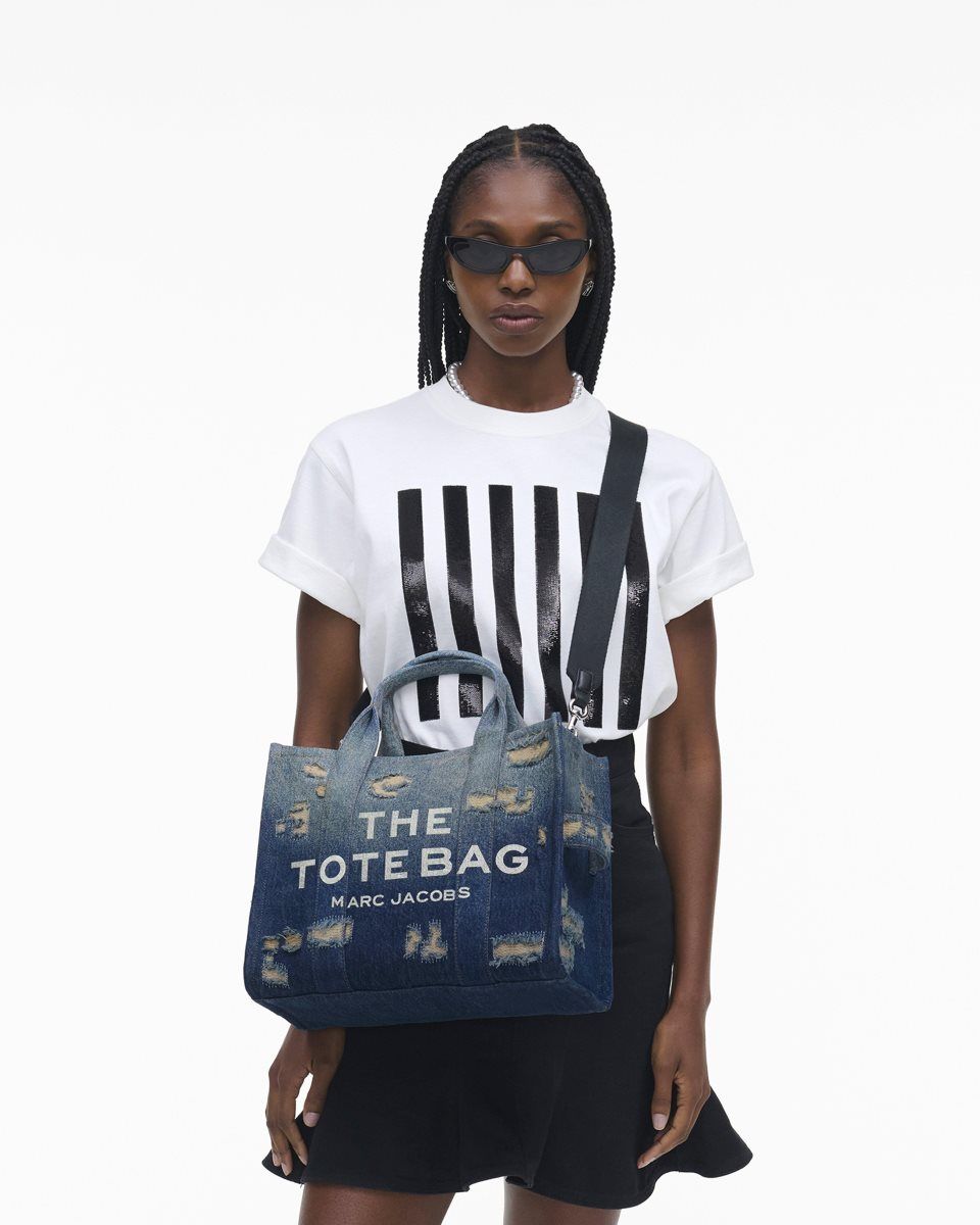 Marc Jacobs The Rip and Repair Denim Medium Tote Bag Indigo | 87ZQRECWL