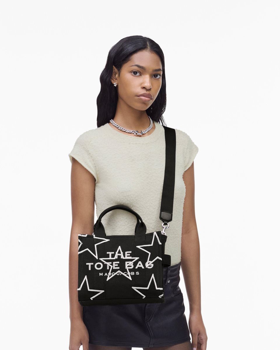 Marc Jacobs The Star Canvas Small Tote Bag Black | 73QODXPBH