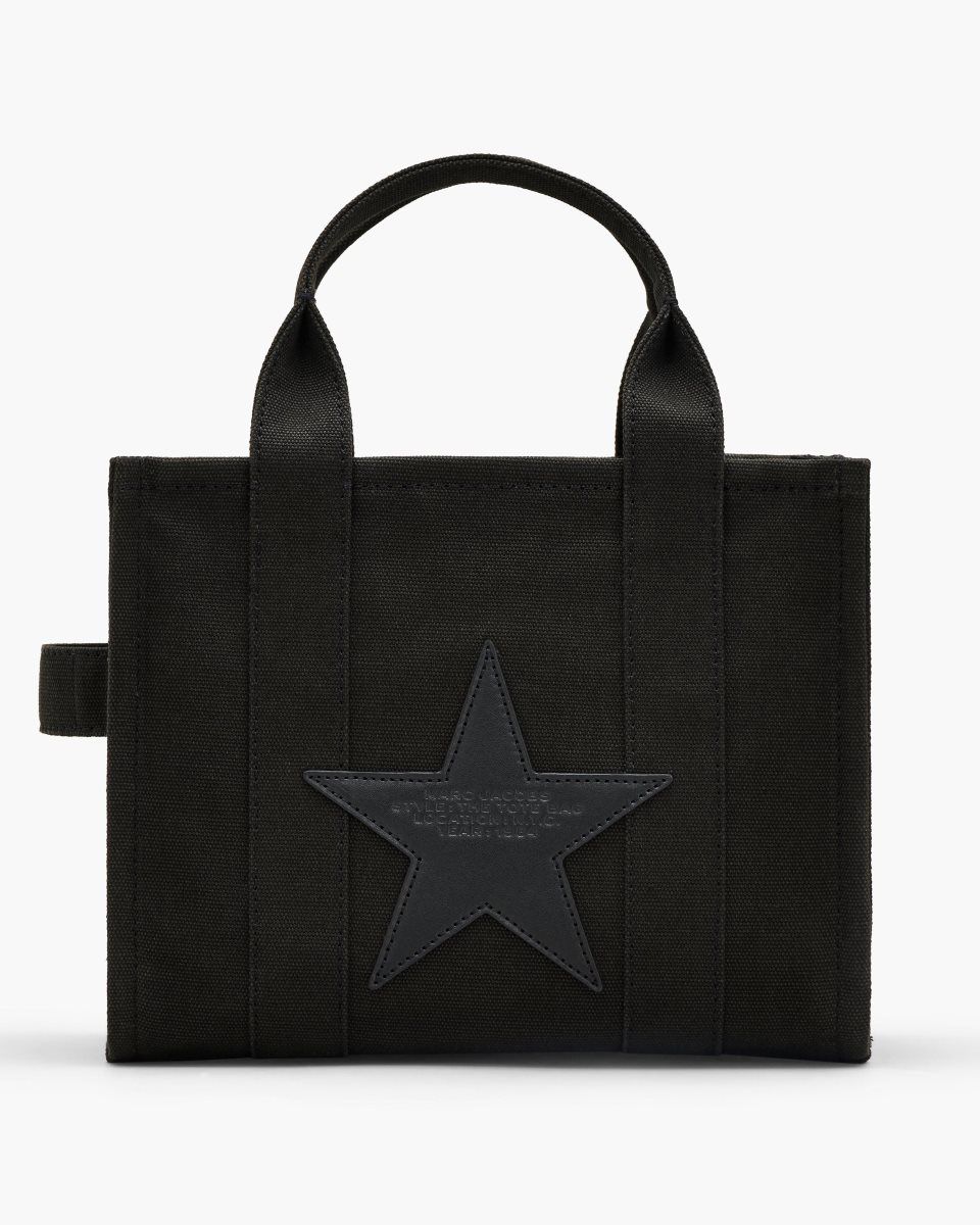 Marc Jacobs The Star Canvas Small Tote Bag Black | 73QODXPBH