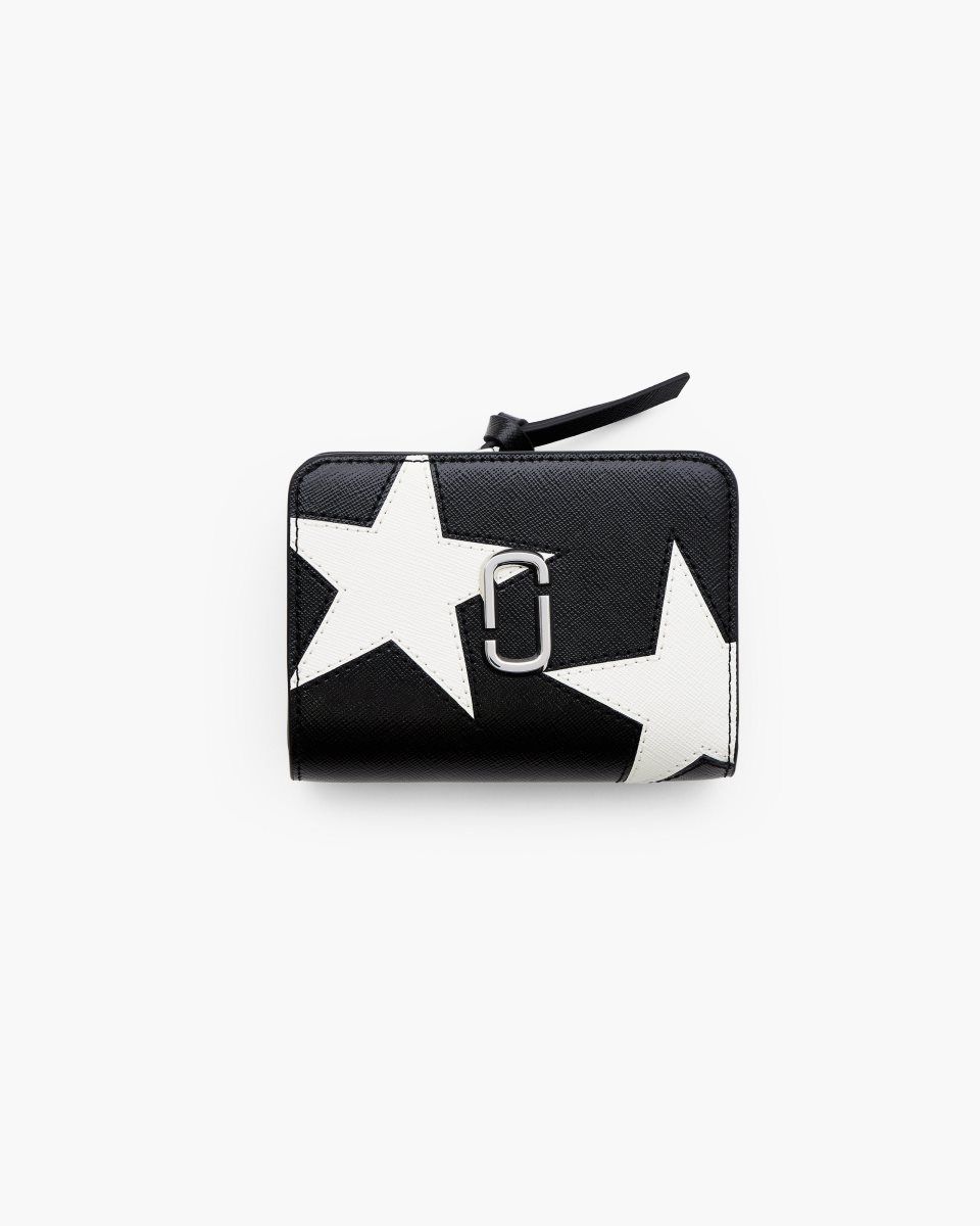 Marc Jacobs The Star Patchwork Mini Compact Wallet Black / White | 35NXYZDRB