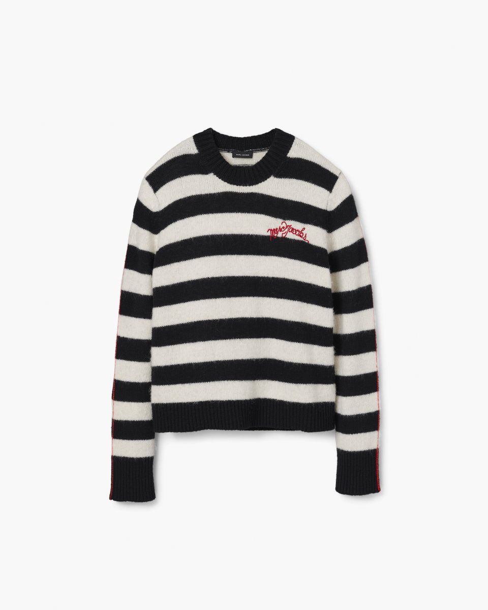 Marc Jacobs The Striped Brushed Logo Sweater Black / White | 52WHZRCJL