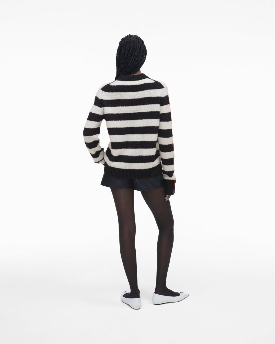 Marc Jacobs The Striped Brushed Logo Sweater Black / White | 52WHZRCJL