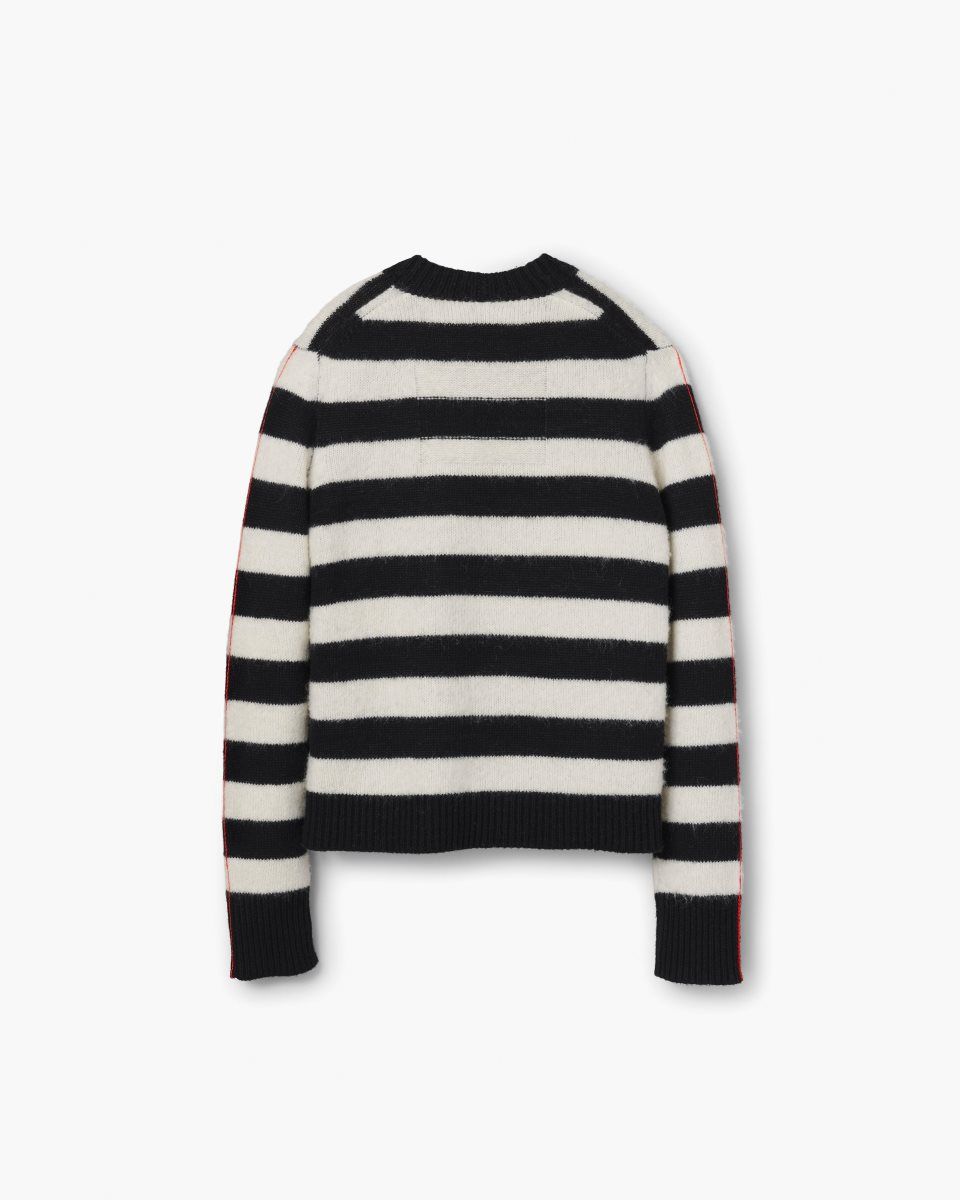 Marc Jacobs The Striped Brushed Logo Sweater Black / White | 52WHZRCJL