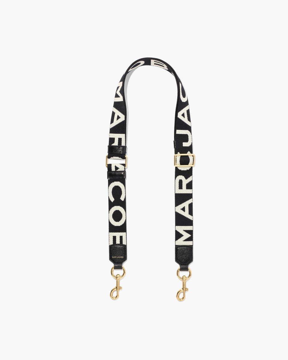 Marc Jacobs The Thin Logo Webbing Strap Black / White | 92WOBKEFM