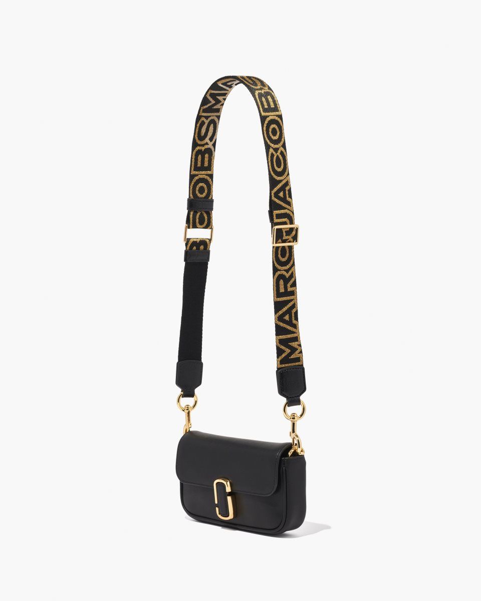 Marc Jacobs The Thin Outline Logo Webbing Strap Black / Gold | 56BAPXQGM