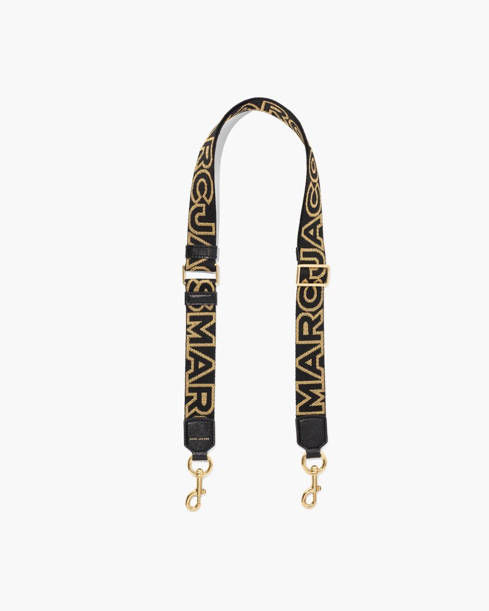 Marc Jacobs The Thin Outline Logo Webbing Strap Black / Gold | 56BAPXQGM