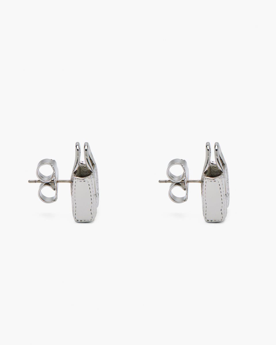 Marc Jacobs The Tote Bag Stud Earrings Light Silver | 09DXBAWHT