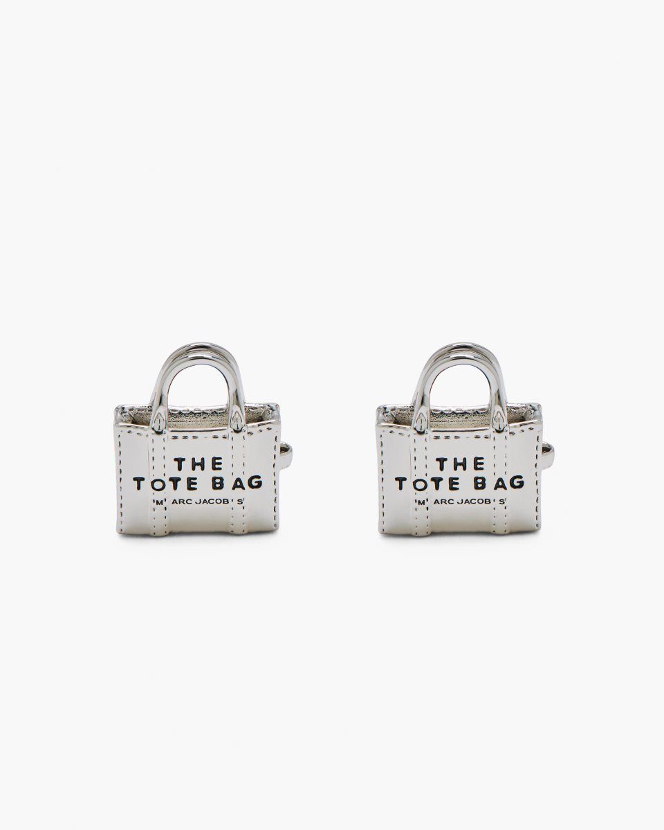 Marc Jacobs The Tote Bag Stud Earrings Light Silver | 09DXBAWHT